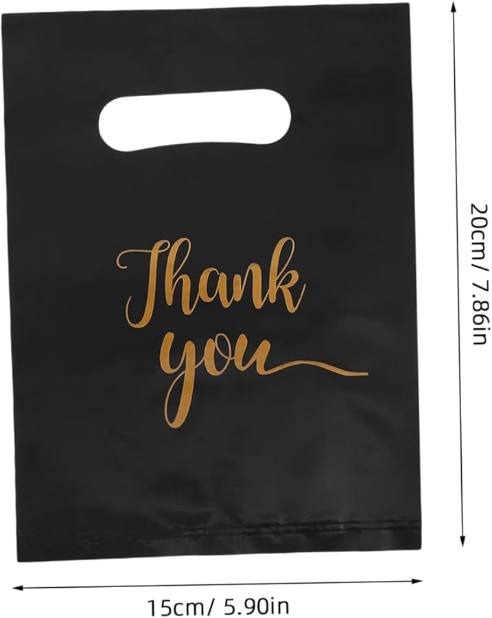 Large Black Plastic Gift Bag Handles 100 Pieces Present Wrapping Thank You Bags - Image 2